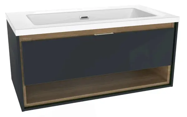 kielle Meara - Skříňka s umyvadlem 90 cm, tmavě šedý lesk/tmavý dub 50026S906