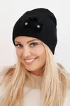 Kesi Dámská čepice s ozdobnými chlupatými květinami elegantní černá
