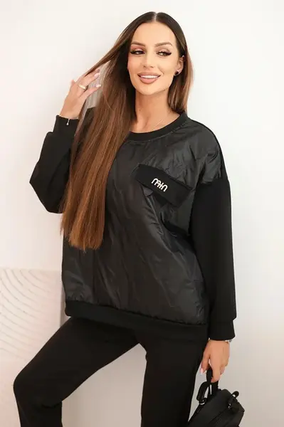 Kesi Włoski Dámský komplet z viskózy s prošívanou mikinou a kalhotami černý