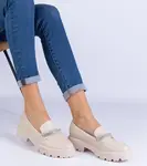 marka niezdefiniowana Beige women's loafers decorated with rhinestones Talentino