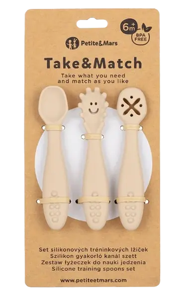 PETITE&MARS Set silikonových tréninkových lžiček Take&Match Desert Sand 6m+ 3 ks