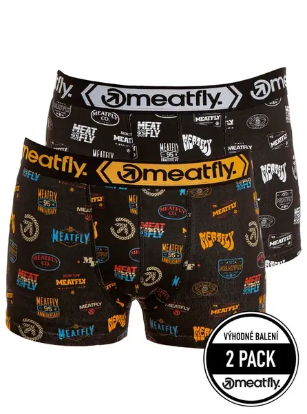 Meatfly pánské boxerky Balboa Boxershorts Double Pack Badges | Černá | Velikost M