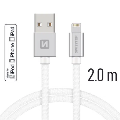 Datový kabel Swissten Textile USB Lightning MFi 2,0 M , silver