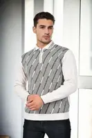 29477 Dewberry Zippered Polo Collar Mens Sweater-STONE