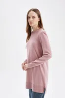 DEFACTO Regular Fit Crew Neck Slit Basic Plain Knitwear Sweater Tunic