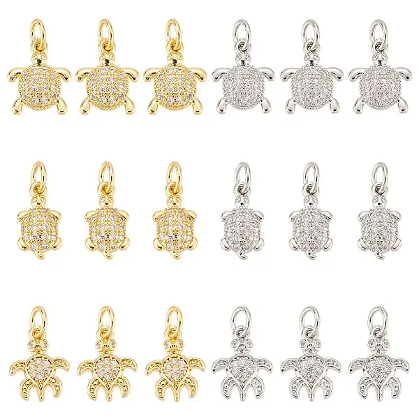 18Pcs 6 Style Brass Micro Pave Cubic Zirconia Charms