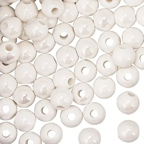 100Pcs Glazed Porcelain Round Beads