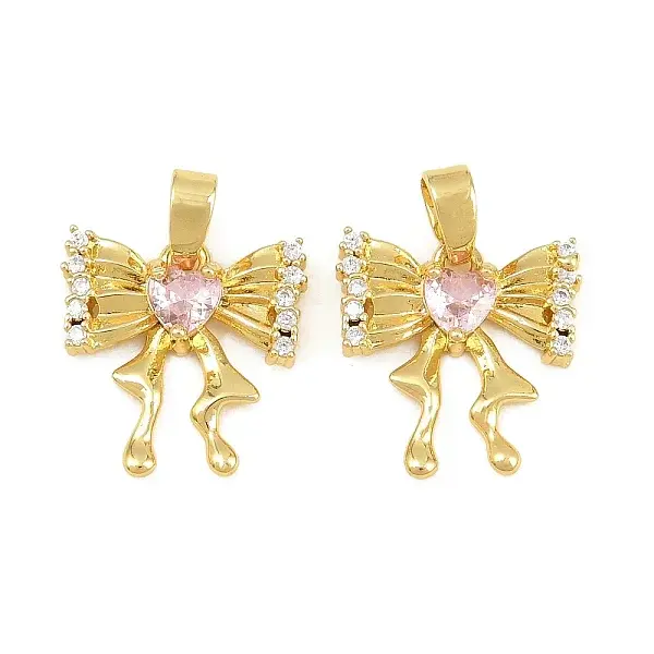 Brass Micro Pave Pink Cubic Zirconia Charms