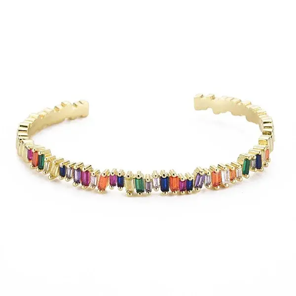 Brass Micro Pave Colorful Cubic Zirconia Cuff Bangle