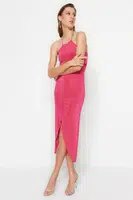 Trendyol Fuchsia dvouřadé pletené elegantní večerní šaty
