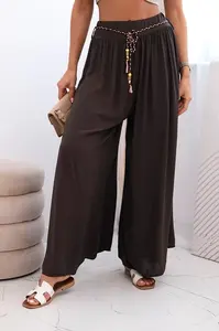 Kesi Włoski Dámske viskózové nohavice so širokými nohavicami hnedý