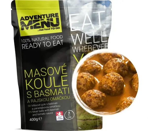 Adventure menu masové koule s basmati a rajskou omáčkou