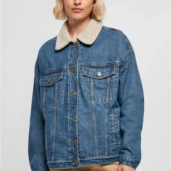 Dámská oversized džínová bunda Sherpa čirá modrá sepraná