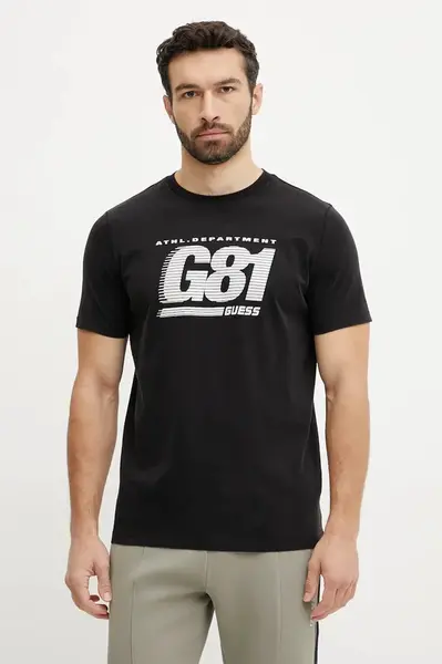 Bavlněné tričko Guess CORMS černá barva, s potiskem, Z5GI06 I3Z14