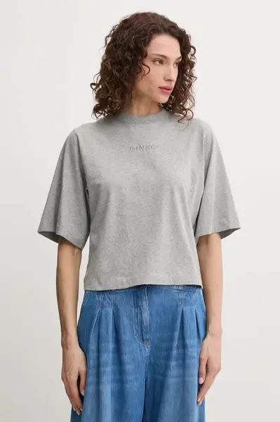 Bavlněné tričko Pinko šedá barva, 104604 A2F8