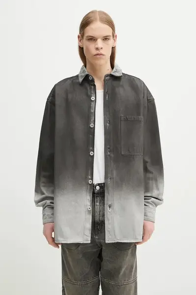 Džínová košile Marcelo Burlon Gradient Denim Overshirt Black White pánská, šedá barva, relaxed, s klasickým límcem, CMYE01DS25DEN0011001