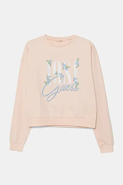 Dětská bavlněná mikina Guess béžová barva, s aplikací, J5GQ00 KA6R4