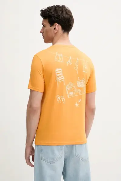 Bavlněné tričko United Colors of Benetton pánské, oranžová barva, s potiskem, 3BL0U10AF