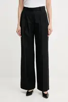 Kalhoty s příměsí lnu Tommy Hilfiger dámské, černá barva, high waist, WW0WW45460