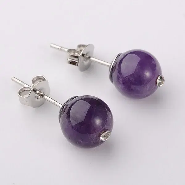 Gemstone Round Bead Ball Stud Earrings