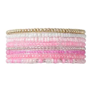8Pcs 8 Color Glass Seed Beaded Stretch Bracelets Set for Women
