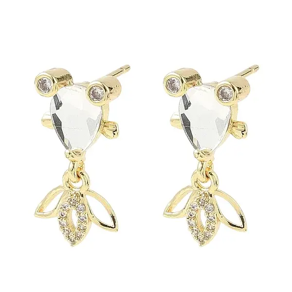 Brass Micro Pave Cubic Zirconia Fish Dangle Stud Earrings