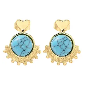 Synthetic Turquoise Heart Stud Earrings