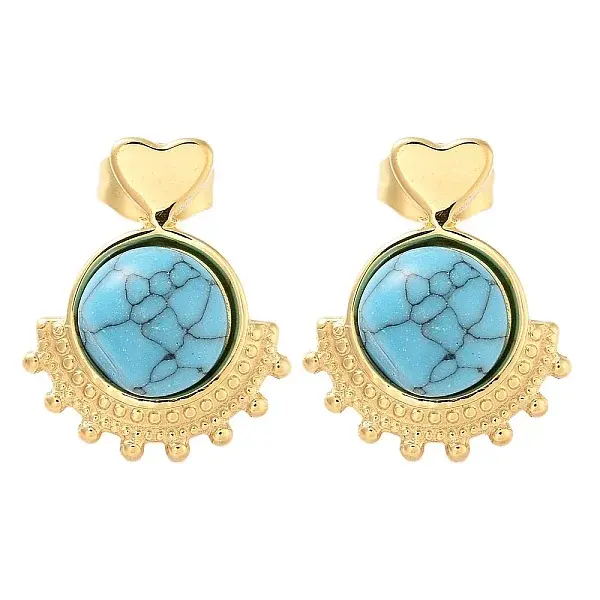 Synthetic Turquoise Heart Stud Earrings