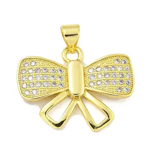 Bowknot Rack Plating Brass Clear Cubic Zirconia Pendants