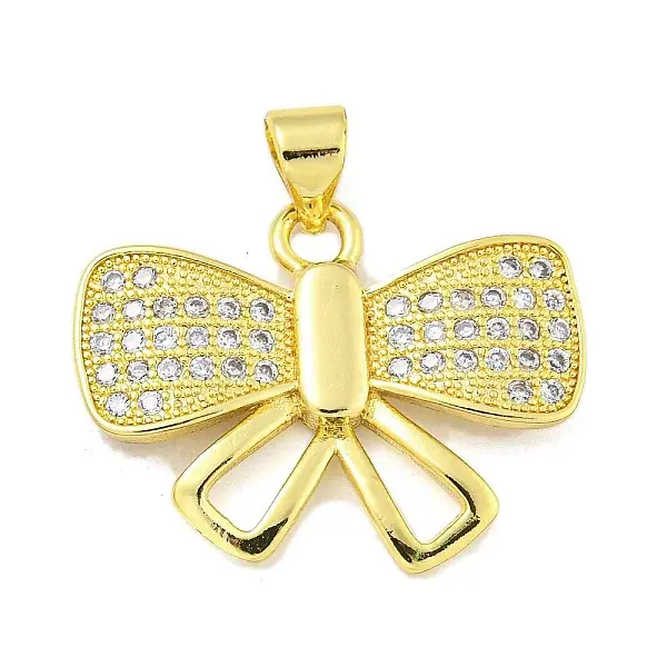 Bowknot Rack Plating Brass Clear Cubic Zirconia Pendants