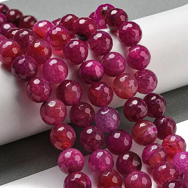 Faceted Natural Dragon Veins Agate Beads Strands
