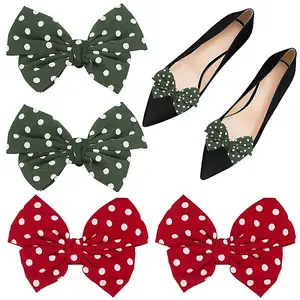 4Pcs 2 Colors Retro Polka Dot Pattern Polyester Bowknot Shoe Decorations