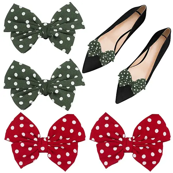 4Pcs 2 Colors Retro Polka Dot Pattern Polyester Bowknot Shoe Decorations