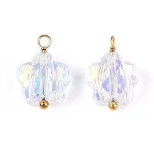 Electroplate Glass Flower Charms