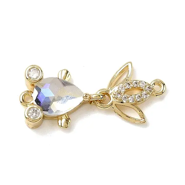 Brass Micro Pave Clear Cubic Zirconia Fish Links Connector Charms
