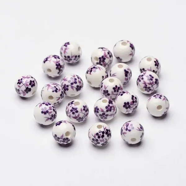 Floral Printed Porcelain Beads