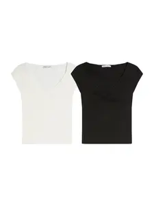 Bershka Tričko  čierna / šedobiela