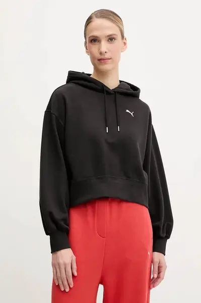 Mikina Puma dámská, černá barva, s kapucí, hladká, 629746