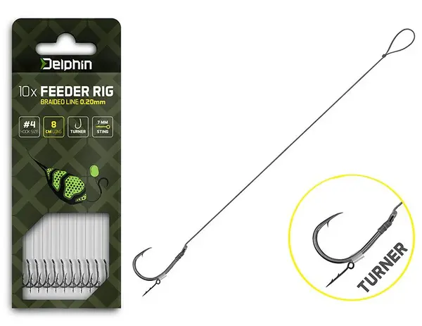 Delphin návazec feederový braided sting turner 10 ks - délka 8 cm průměr 0,20 mm háček #4