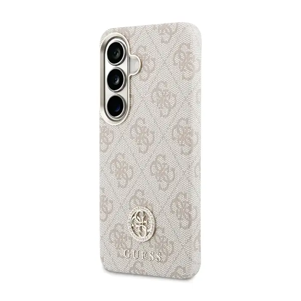 Zadní kryt Guess PU Leather 4G Strass Logo Gold Frame Magnetic pro Samsung Galaxy S26, růžová