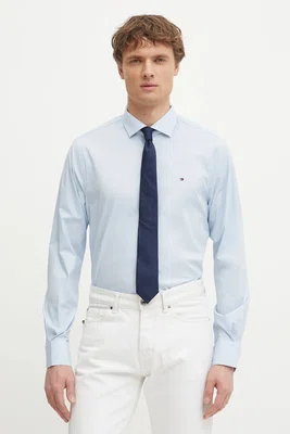 Košile Tommy Hilfiger pánská, modrá barva, slim, s italským límcem, MW0MW39279