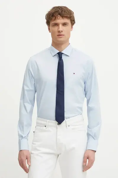 Košile Tommy Hilfiger pánská, modrá barva, slim, s italským límcem, MW0MW39279