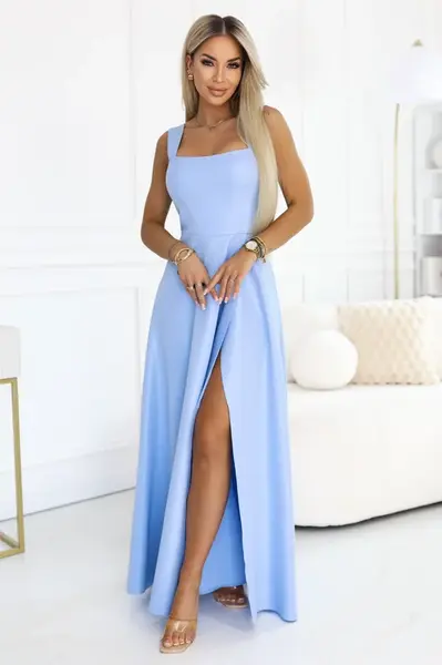 Dlouhé maxi šaty AURELIA s rozparkem - nebesky modré