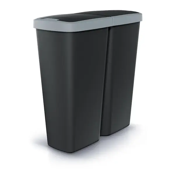 Odpadkový koš Prosperplast COMPACTA Q DUO, 50 l černý se světle šedým víkem