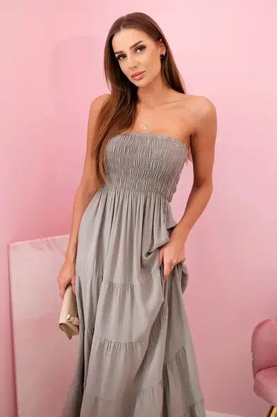 Kesi Włoski Dámske viskózové šaty s elastickým vrchom fango