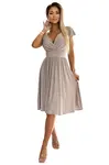425-10 MATILDE Dress with a neckline and short sleeves - beige with glitter