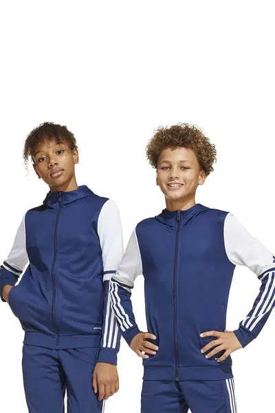 Dětská mikina adidas Performance tmavomodrá barva, s kapucí, vzorovaná, JD4800