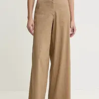 Lněné kalhoty Sessun dámské, béžová barva, široké, high waist, 25207003