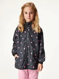 Detská softshellová bunda bez zateplenia elastická Basic, Čierna, Kvety - veľ. 98/104