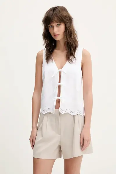 Lněná vesta Hollister Co. béžová barva, jednořadá, KI340-5068